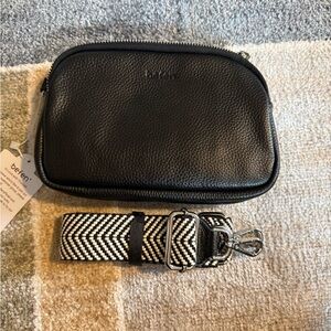 Black Leather Crossbody Bag with Strap